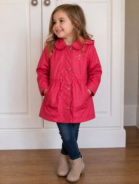 2/$30 London Fog Girls Bright Pink Raincoat with Hood – Size 6